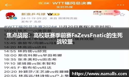 焦点战报：高校联赛季前赛FaZevsFnatic的生死战较量
